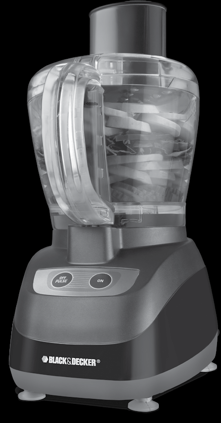 Visuel de couverture du manuel FP1800B de BLACK+DECKER, montrant la base noire du robot, la cuve transparente 8-cup et la cheminée d’alimentation
