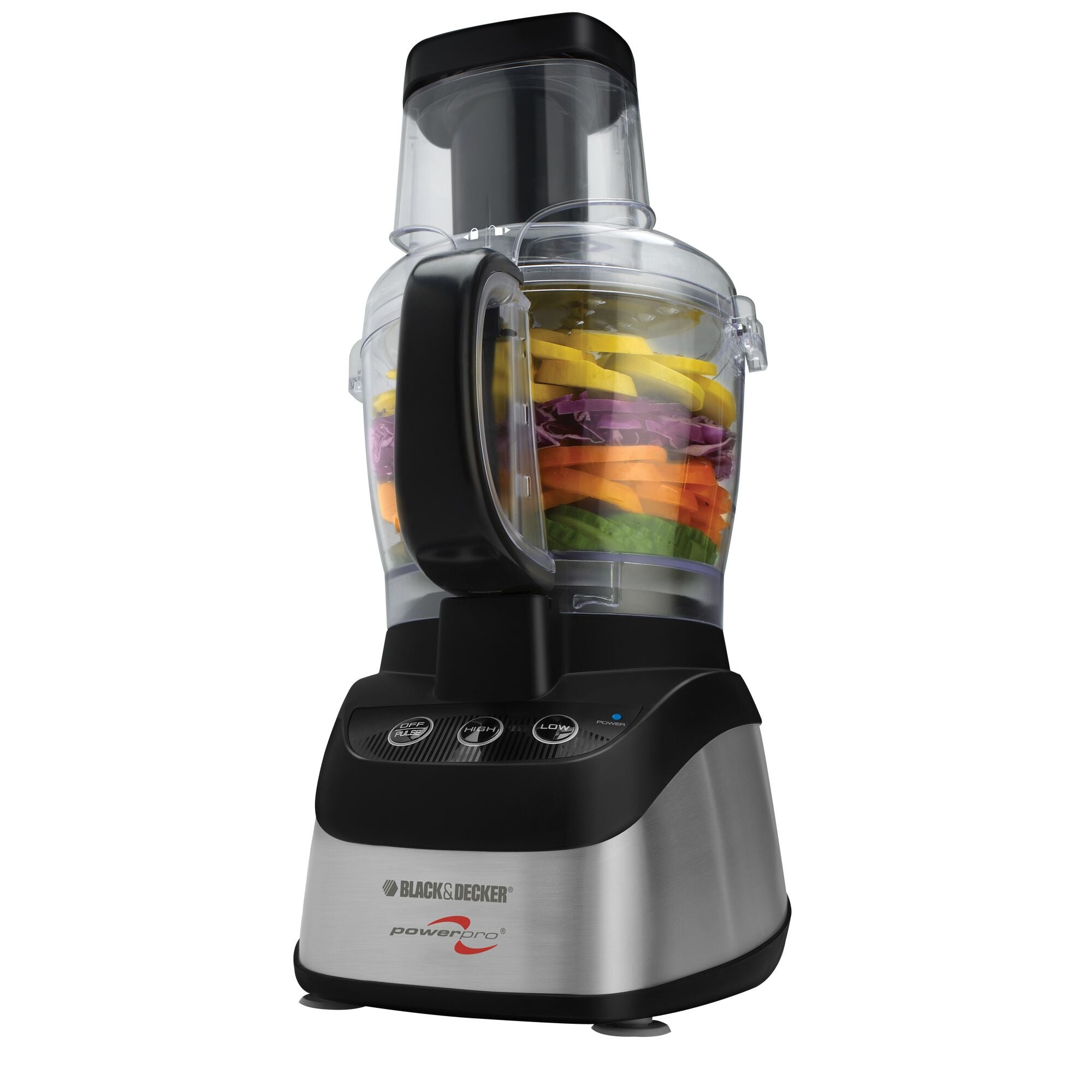 BLACK+DECKER FP2620S processor assembly with clear 10-cup bowl, chute and black-and-stainless base