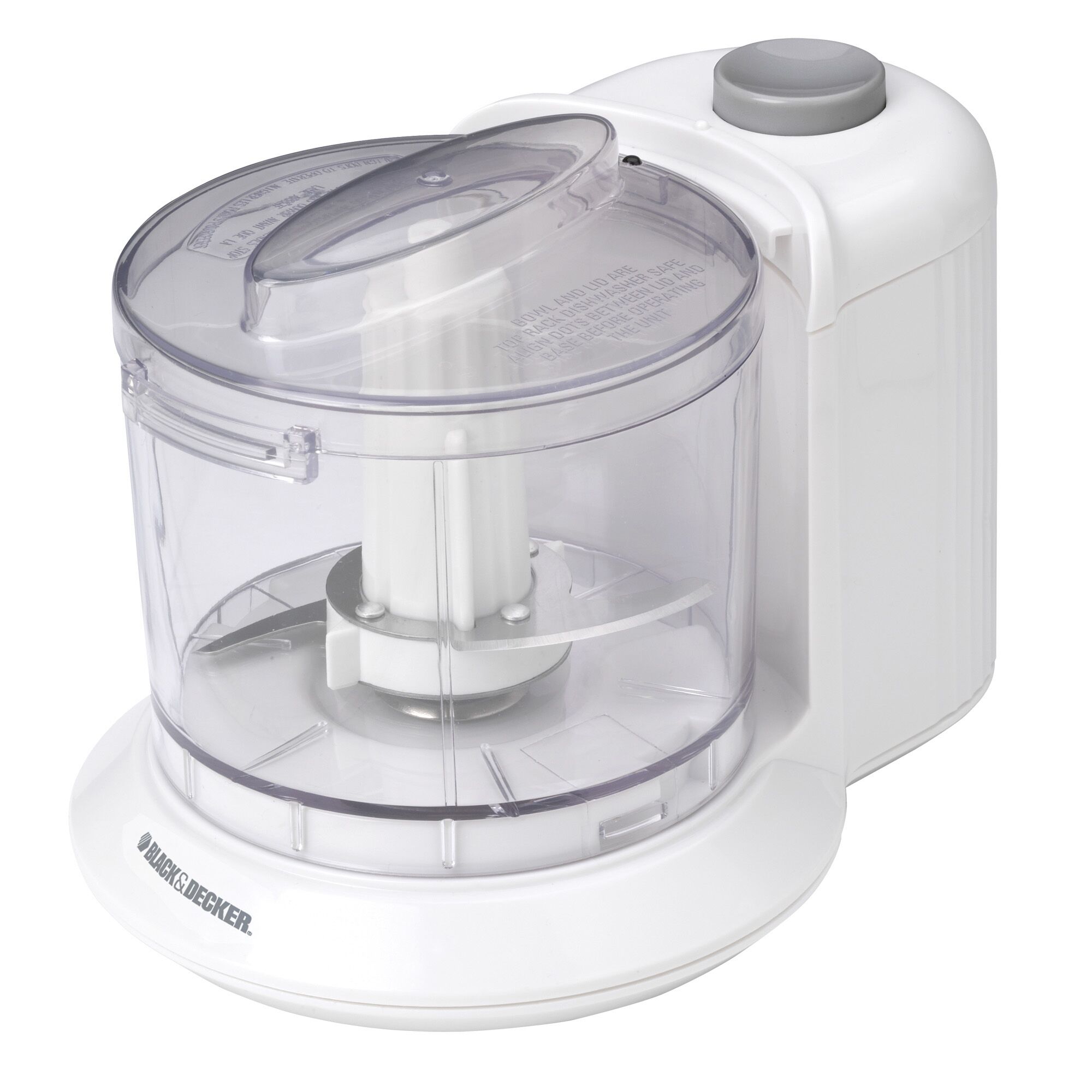 Hachoir blanc à une touche BLACK+DECKER HC306, avec bol transparent, couvercle, lame amovible et bouton d’impulsion