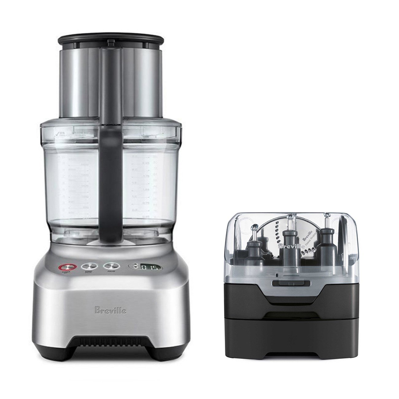 Breville BFP820BAL1BUS1 in Brushed Aluminum with a clear main bowl/chute and accessory case