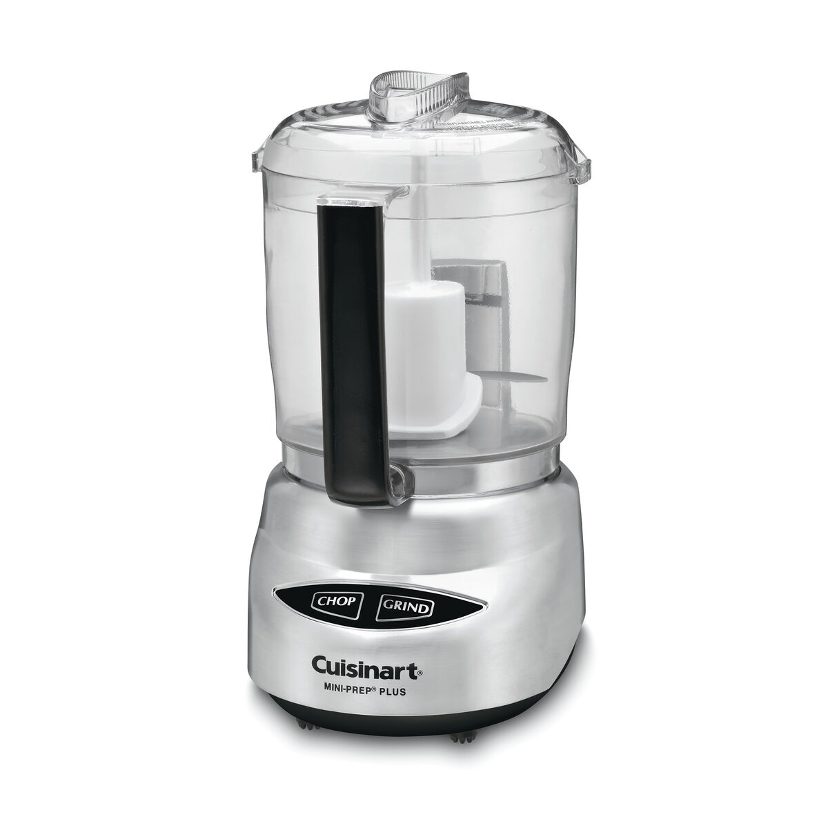 Cuisinart Mini-Prep Plus DLC-4CHB Brushed Chrome four-cup food chopper with clear bowl and Chop/Grind controls