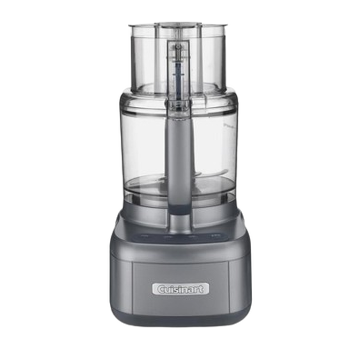 Cuisinart FP-11GMP1 Elemental 11-Cup Food Processor in Dark Gray P1 with clear bowl, cover and feed tube; accessories not pictured