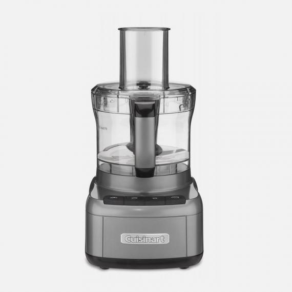 Dark gray Cuisinart FP-8GMP1 Elemental 8 food processor with clear work bowl and feed assembly