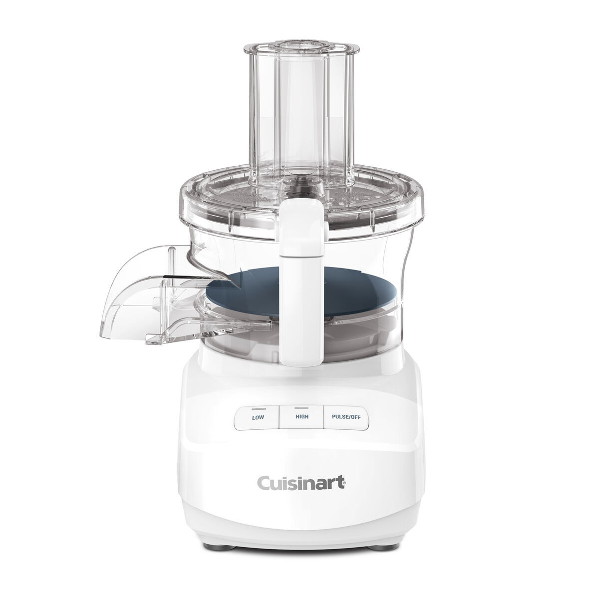 Cuisinart FP-9CF White nine-cup processor with clear continuous-feed slicing and shredding assembly installed