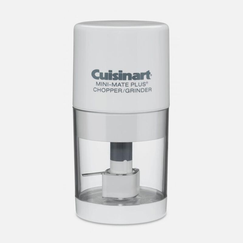White Cuisinart Mini-Mate Plus MM-2M 9-ounce chopper/grinder with clear bowl and reversible blade