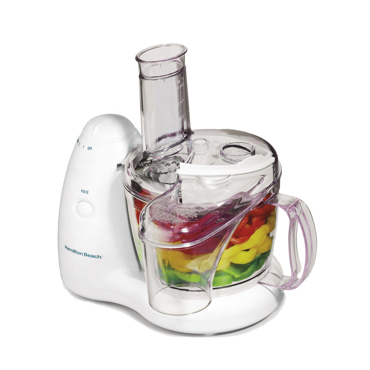 Hamilton Beach 70550R PrepStar blanc 8-cup, avec bol transparent, goulotte d’alimentation supérieure et goulotte d’alimentation continue.