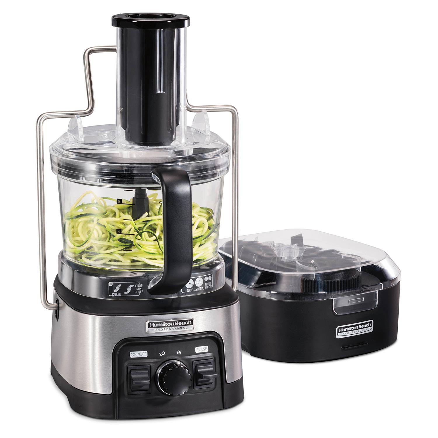 Hamilton Beach 70815 12-cup spiralizing processor with metal locking arm, clear bowl and separate storage case